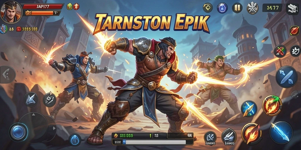 Screenshot gameplay menampilkan pertarungan seru dan karakter yang dinamis.