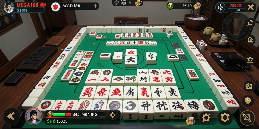 Tampilan utama gameplay MEGA188 dengan elemen Mahjong yang menarik.