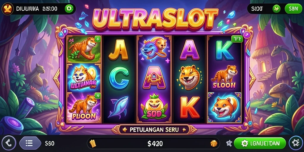 Tampilan gameplay ULTRASLOT dengan aksi seru dan slot yang menarik.