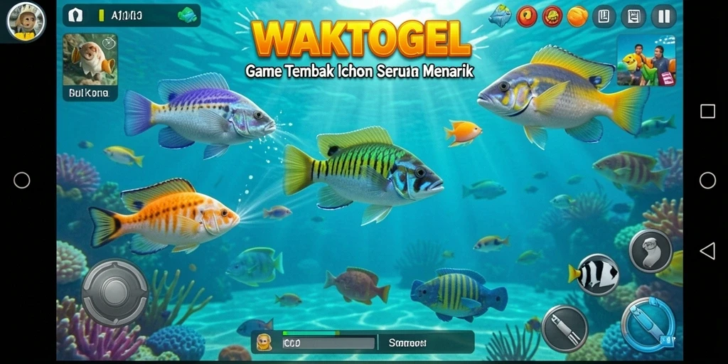 Gameplay WAKTOGEL menampilkan aksi menembak ikan yang seru.